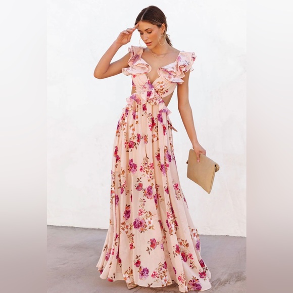 Dresses & Skirts - STUNNING NWT Pink Floral Ruffle Maxi Dress Sz XL Extra Large